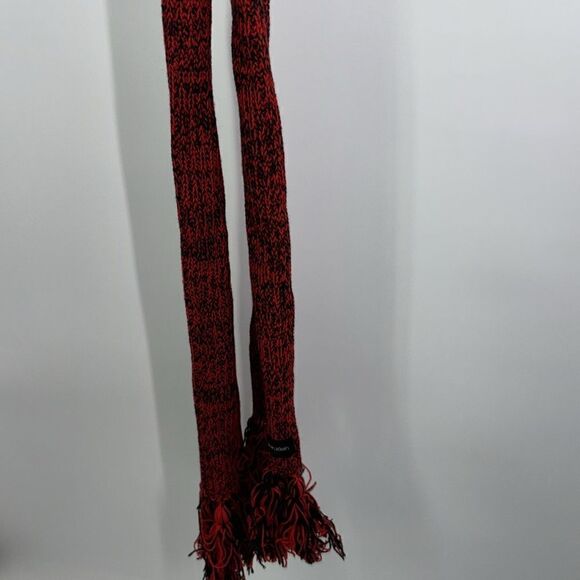 Calvin Klein Knit Fringe Scarf Red and Black - Picture 5 of 7